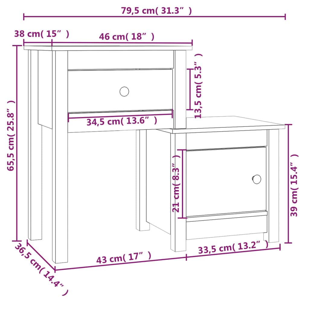 vidaXL Nachtkastjes 2 st 79,5x38x65,5 cm massief grenenhout