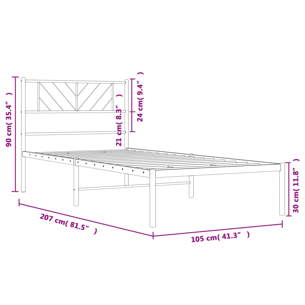 vidaXL Bedframe met hoofdbord metaal wit 100x200 cm