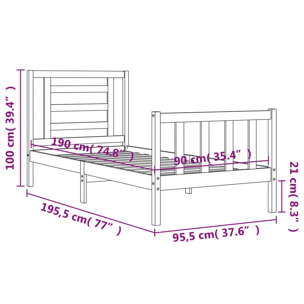 vidaXL Bedframe met hoofdbord massief hout wit