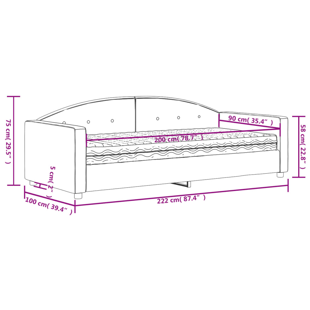 vidaXL Slaapbank met matras 90x200 cm fluweel lichtgrijs