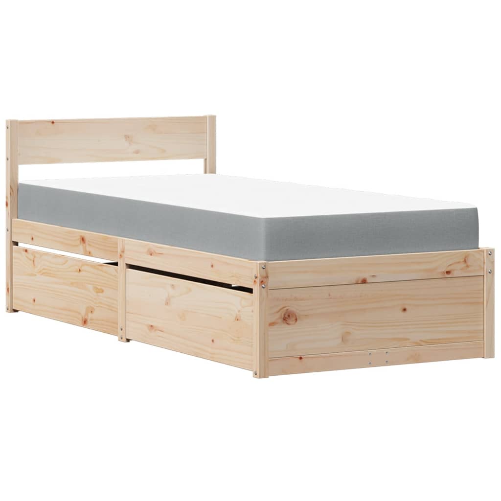 vidaXL Bed met lades en matras massief grenenhout 90x190 cm