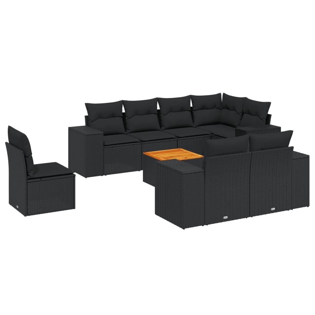 vidaXL 9-delige Loungeset met kussens poly rattan zwart