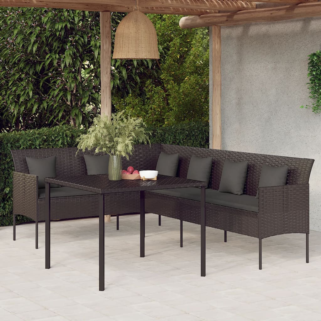 vidaXL 2-delige Tuinset met kussens poly rattan zwart