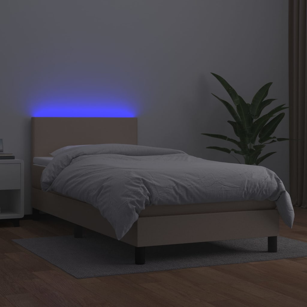 vidaXL Boxspring met matras en LED kunstleer cappuccinokleur 80x200 cm