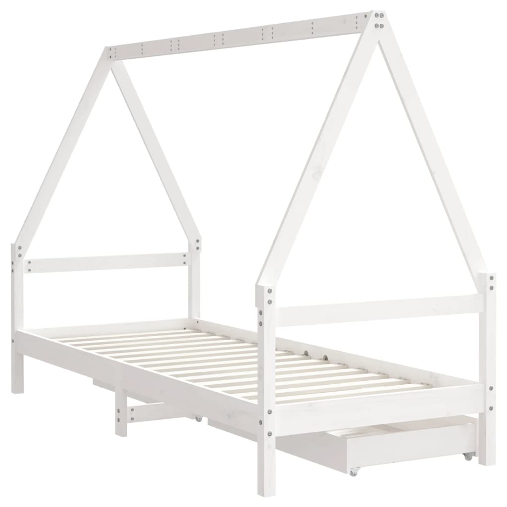 vidaXL Kinderbedframe met lades 90x200 cm massief grenenhout wit