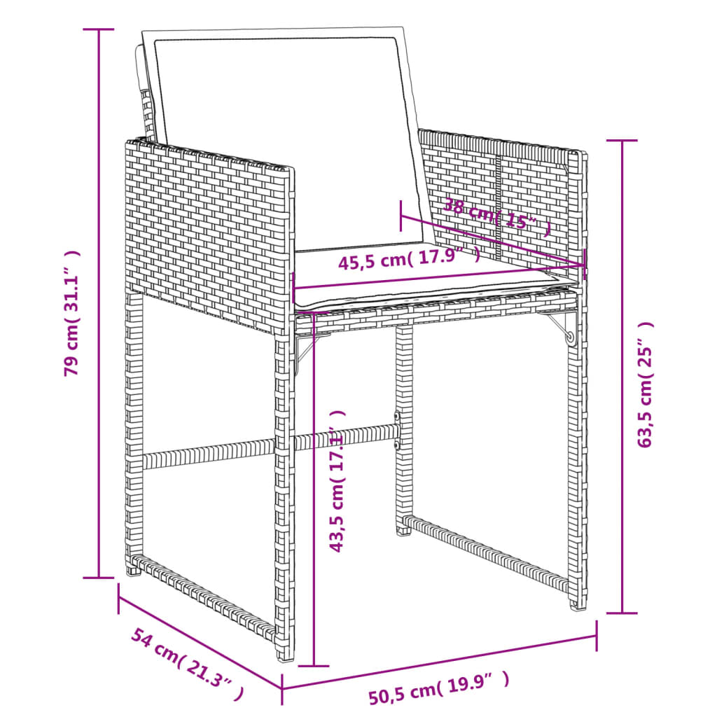 vidaXL 9-delige Tuinset poly rattan zwart