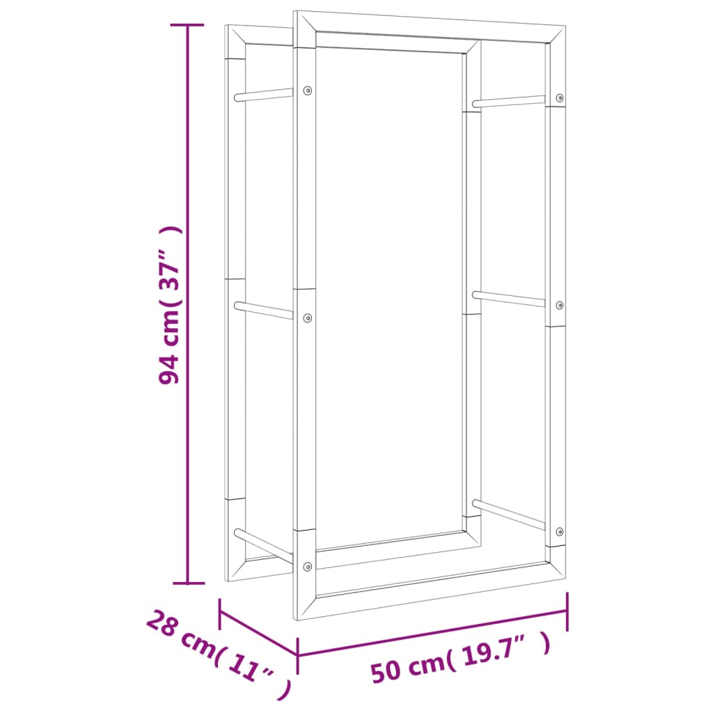 vidaXL Haardhoutrek 50x28x94 cm roestvrij staal