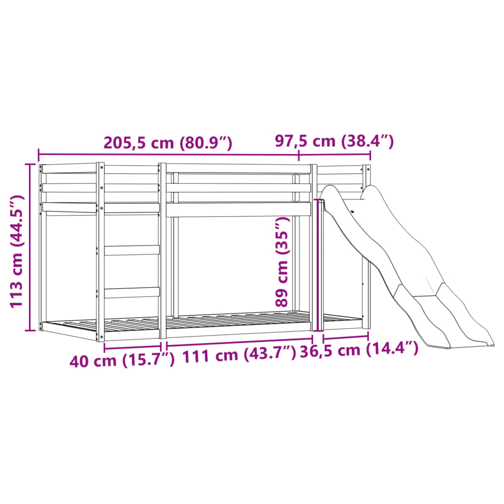 vidaXL Stapelbed met glijbaan en gordijnen roze 90x200 cm