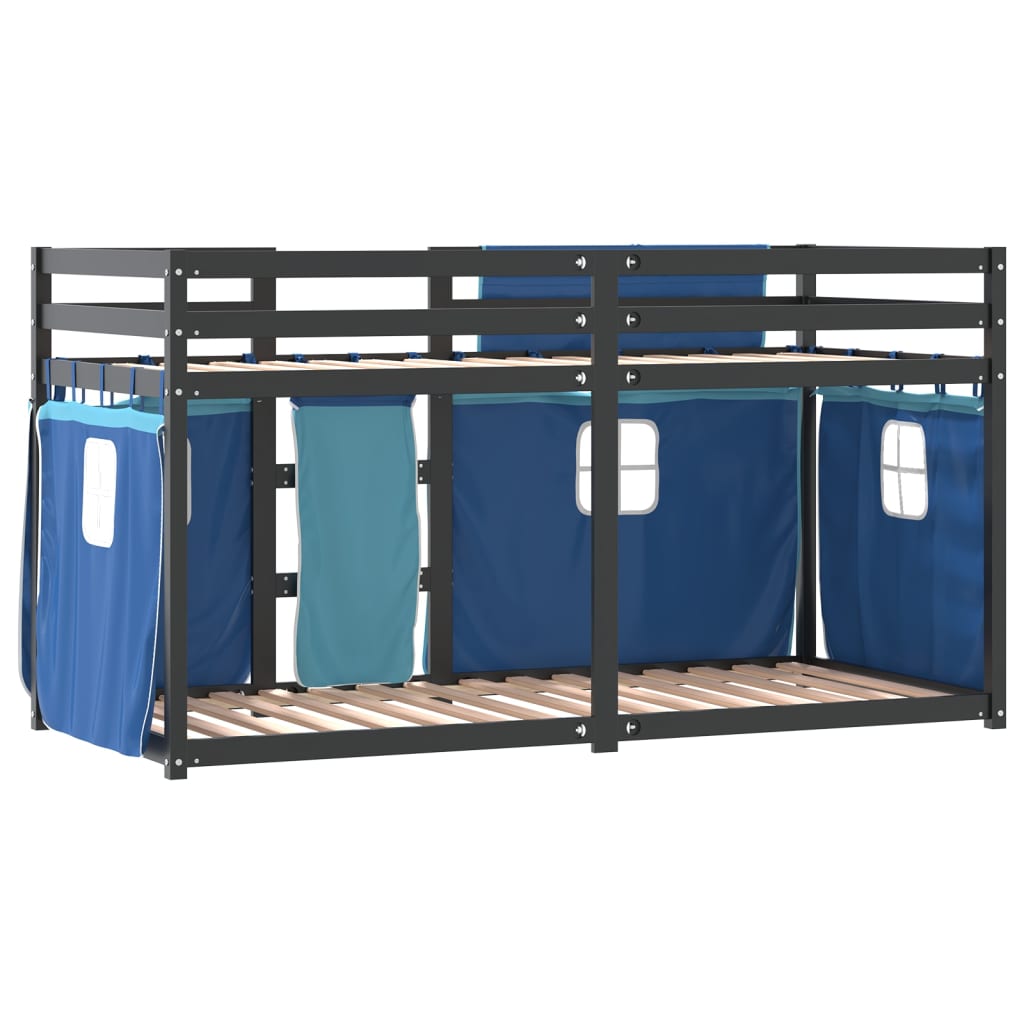 vidaXL Stapelbed met gordijnen 90x200 cm massief grenenhout blauw