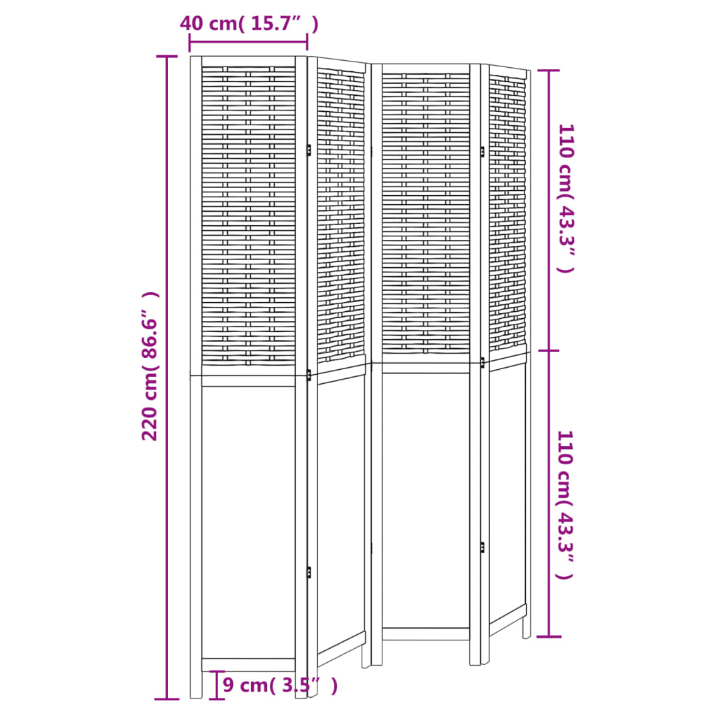 vidaXL Kamerscherm met 4 panelen massief paulowniahout wit