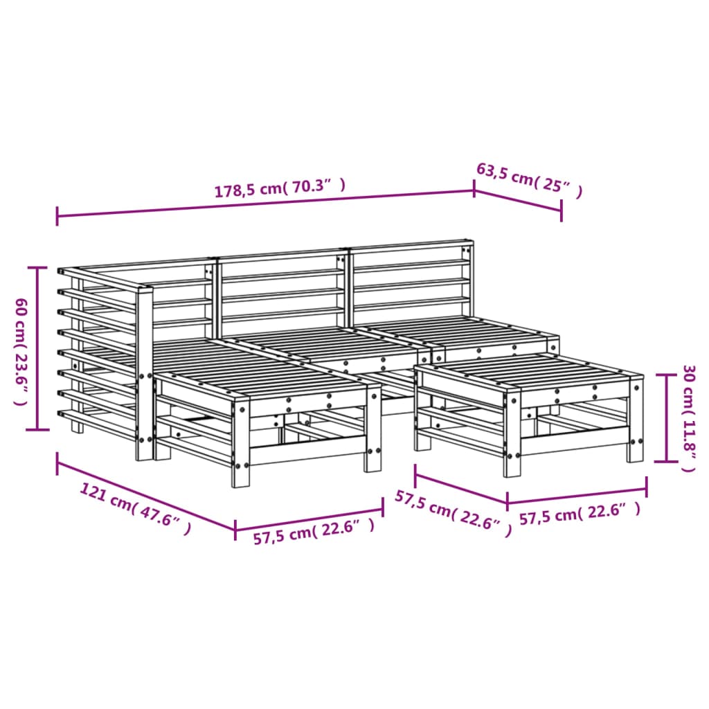 vidaXL 5-delige Loungeset massief grenenhout grijs