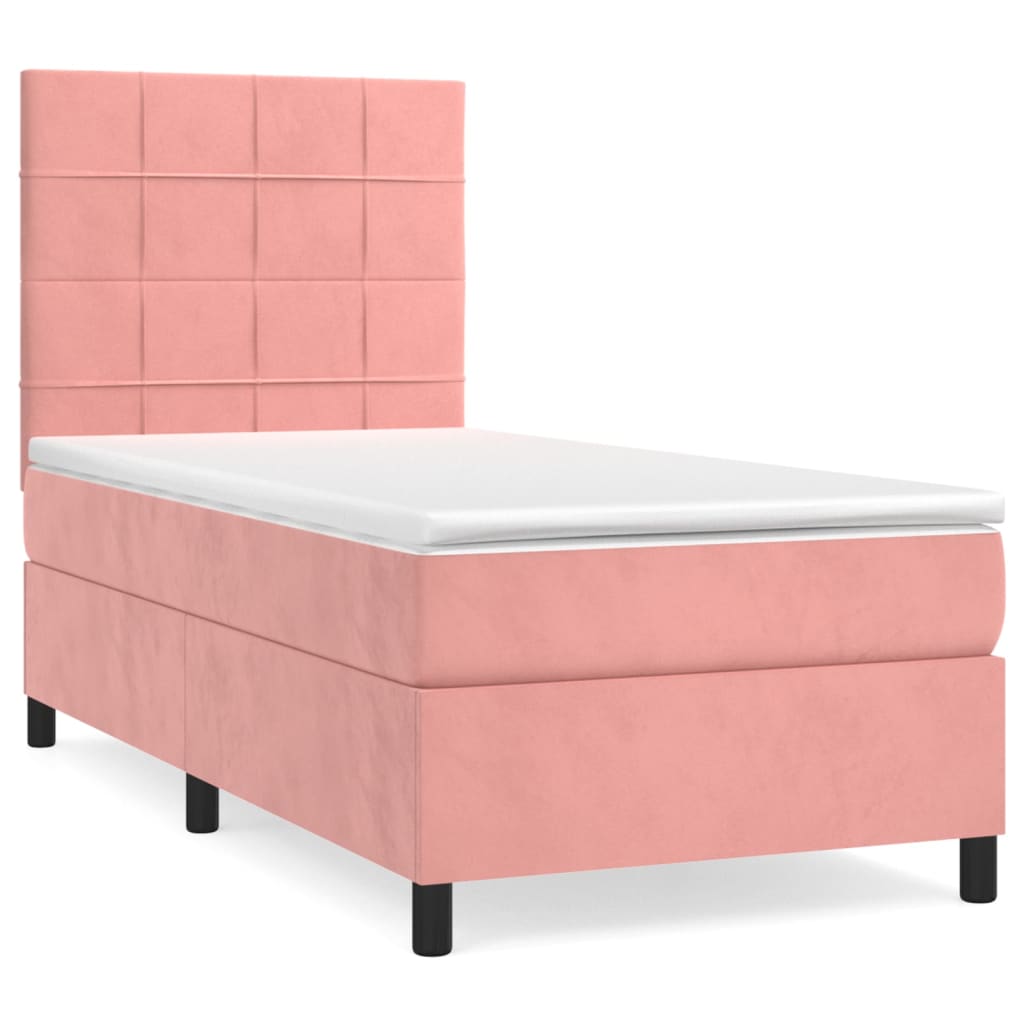 vidaXL Boxspring met matras fluweel roze 100x200 cm