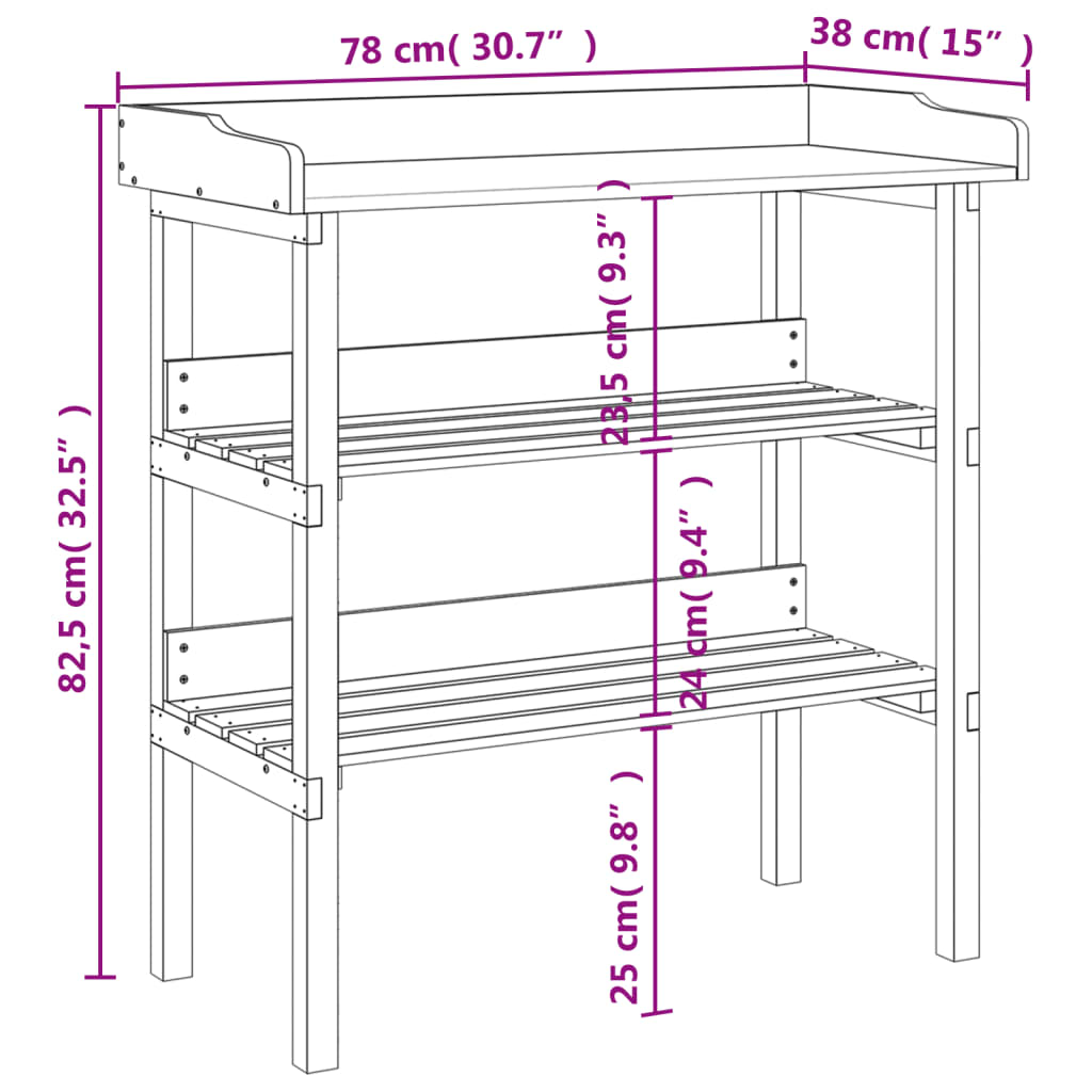 vidaXL Plantentafel met schappen 78x38x82,5 cm vurenhout grijs