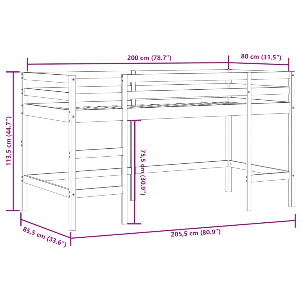 vidaXL Kinderhoogslaper met tunnel 80x200 cm massief grenenhout blauw