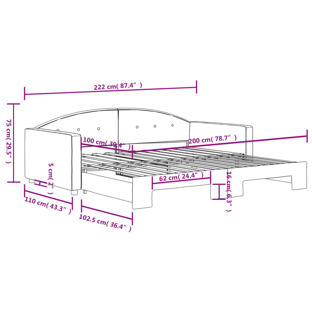 vidaXL Slaapbank met onderschuifbed 100x200 cm fluweel lichtgrijs