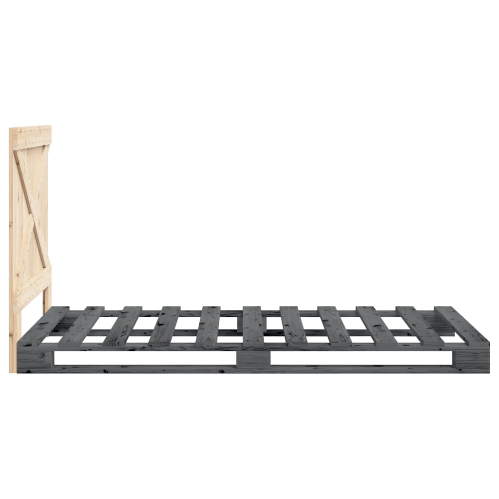 vidaXL Bedframe met hoofdbord massief grenenhout grijs 90x200 cm