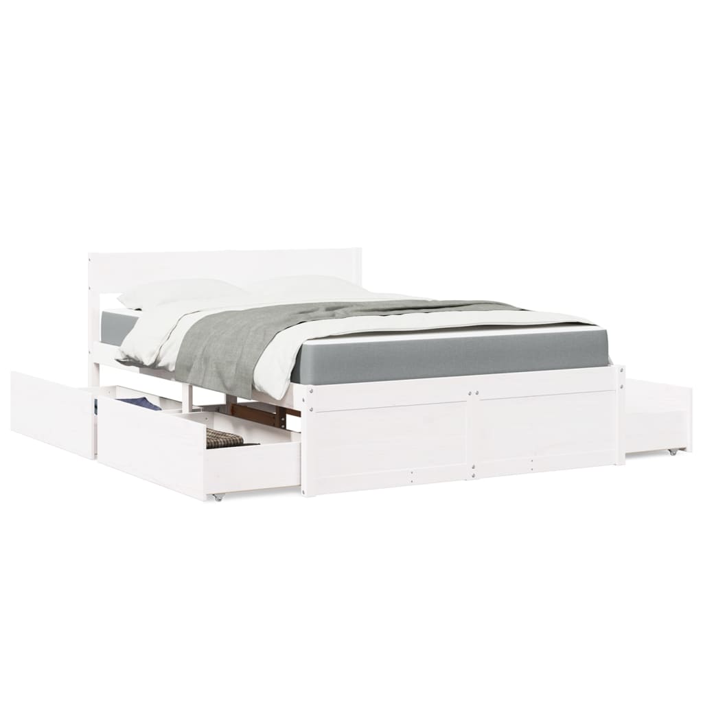 vidaXL Bed met lades en matras massief grenenhout wit 140x190 cm