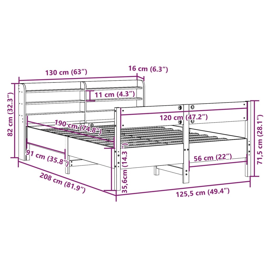 vidaXL Bedframe zonder matras massief grenenhout wit 120x190 cm