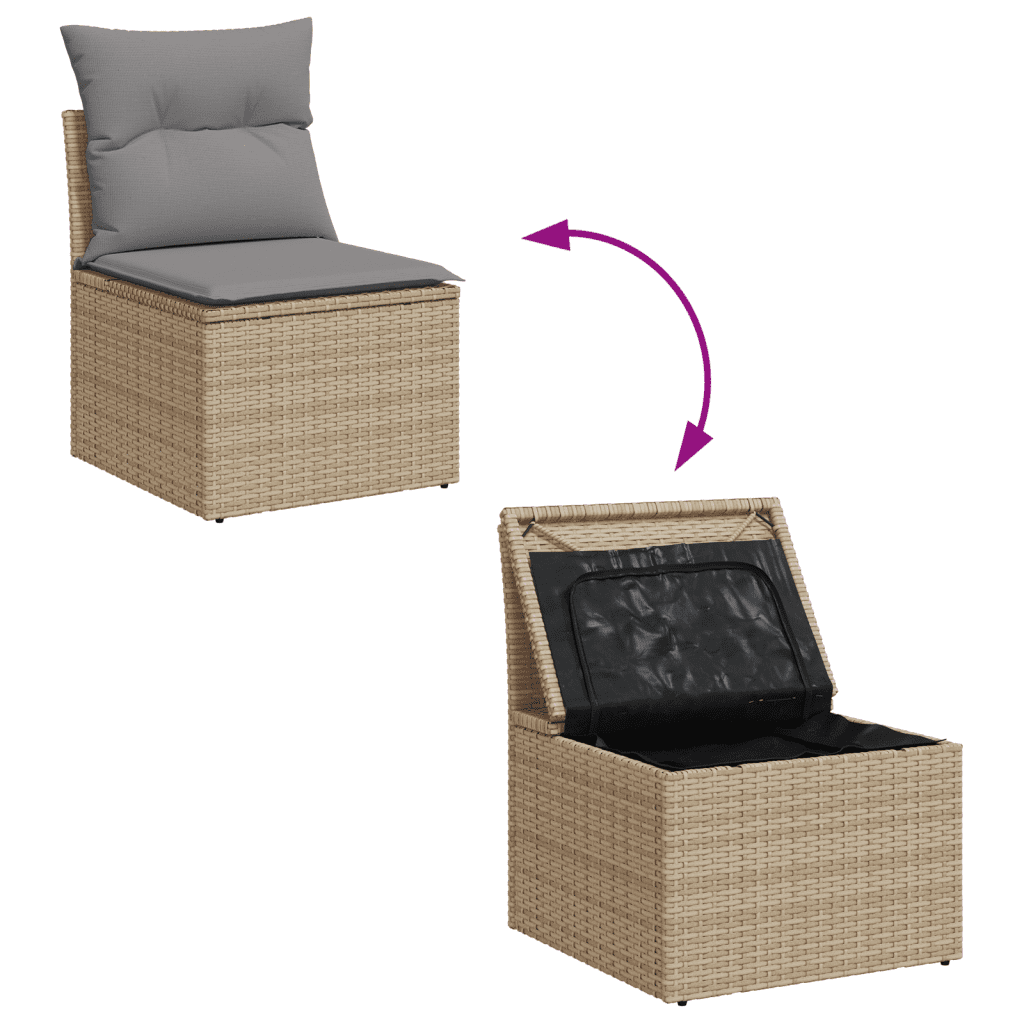 vidaXL 11-delige Tuinset met kussens poly rattan beige