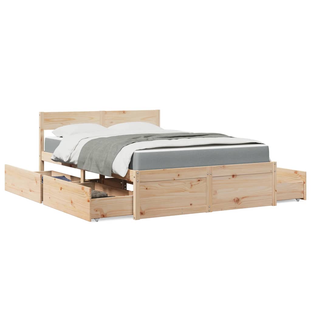 vidaXL Bed met lades en matras massief grenenhout 120x200 cm