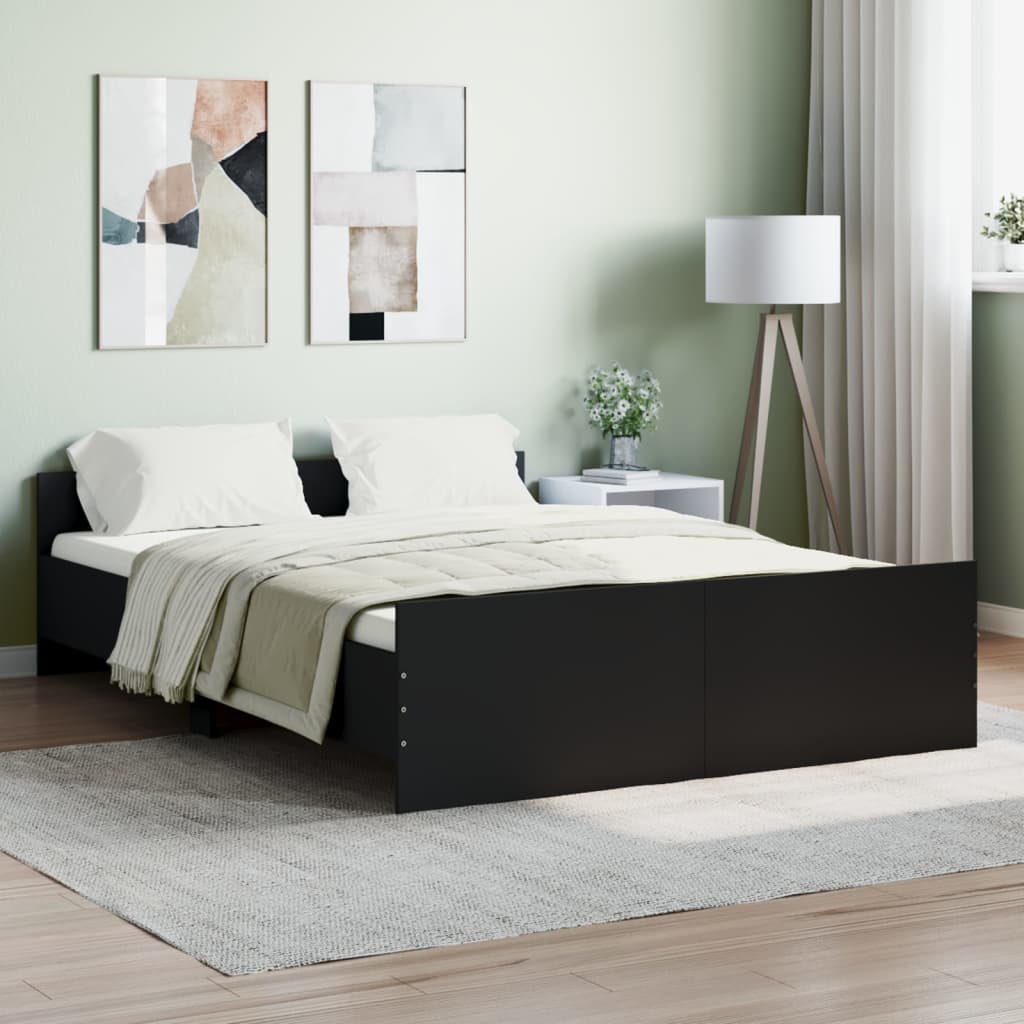 vidaXL Bedframe met hoofd- en voeteneinde zwart 135x190 cm