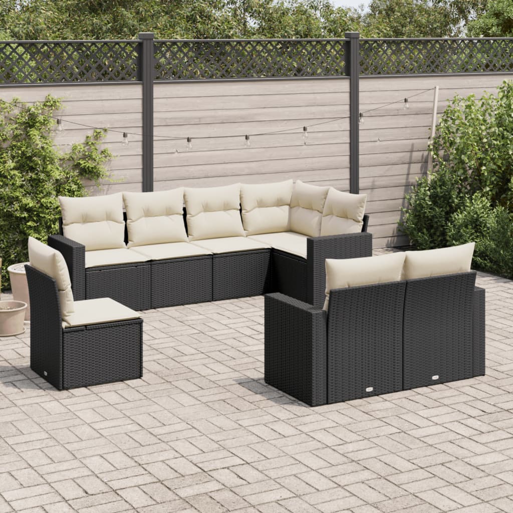 vidaXL 8-delige Loungeset met kussens poly rattan zwart