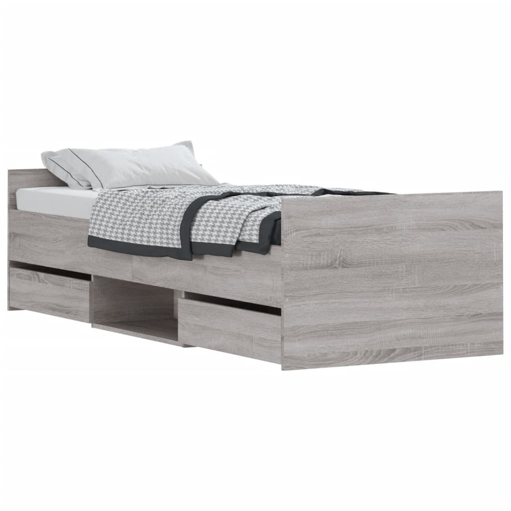 vidaXL Bedframe met hoofd- en voeteneinde grijs sonoma 75x190 cm