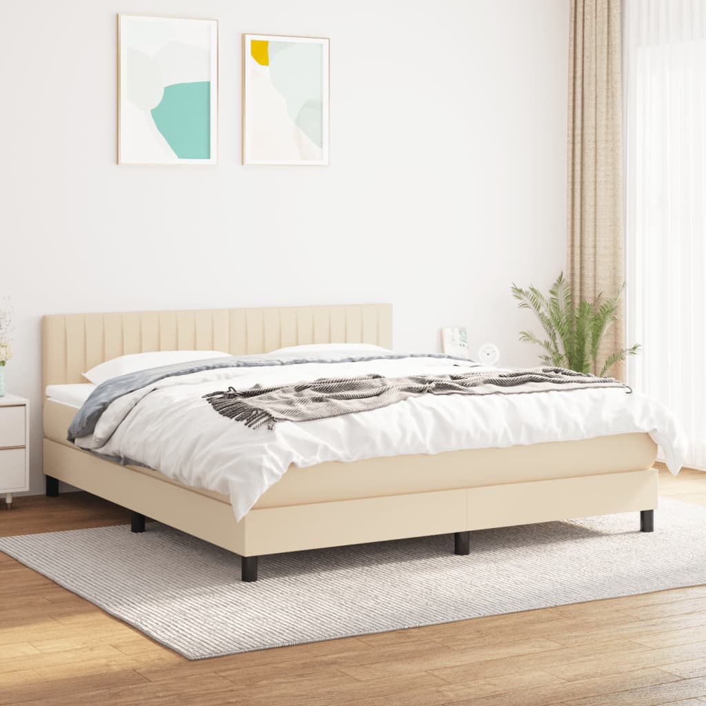 vidaXL Boxspring met matras stof crèmekleurig 180x200 cm