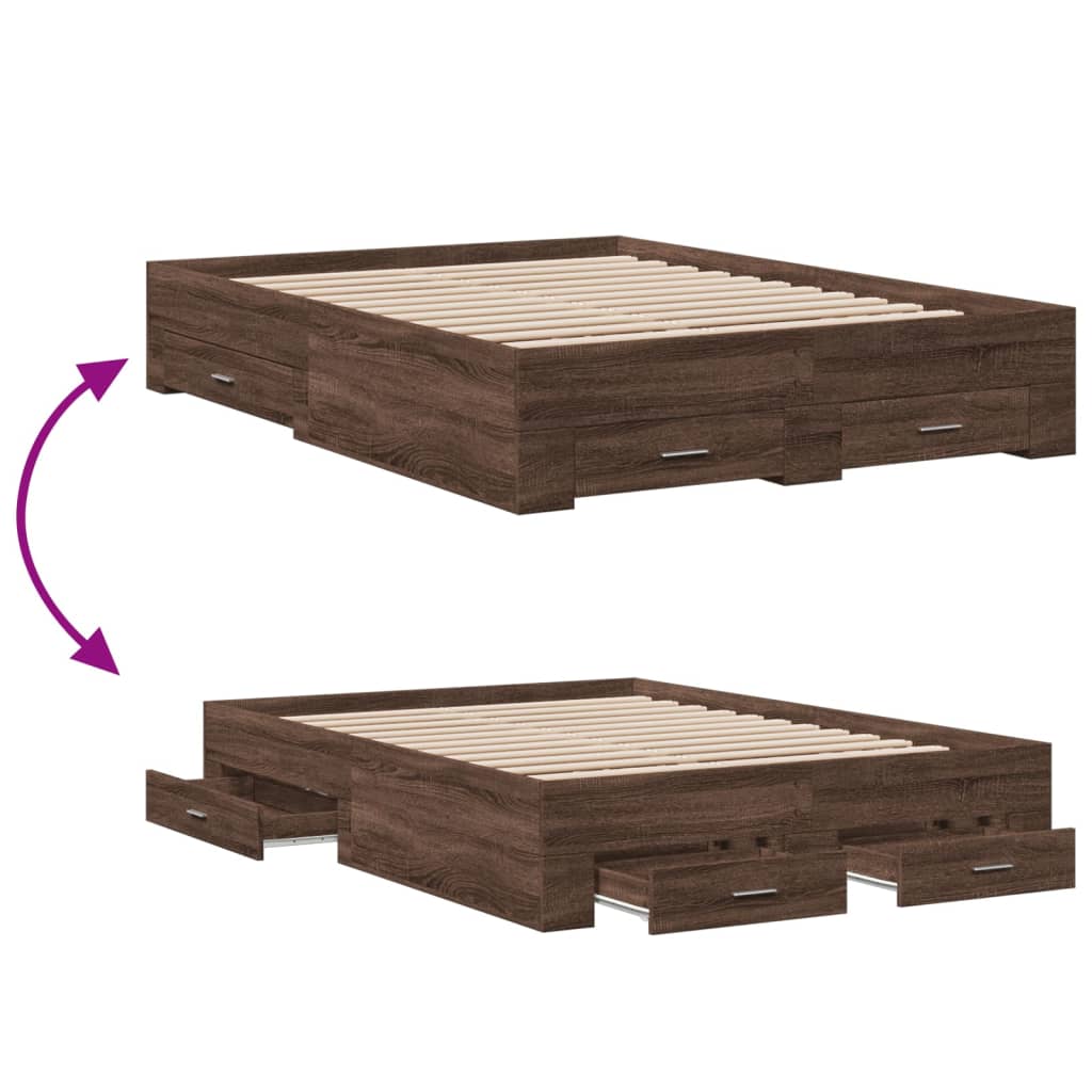 vidaXL Bedframe met lades bewerkt hout bruin eikenkleur 140x190 cm