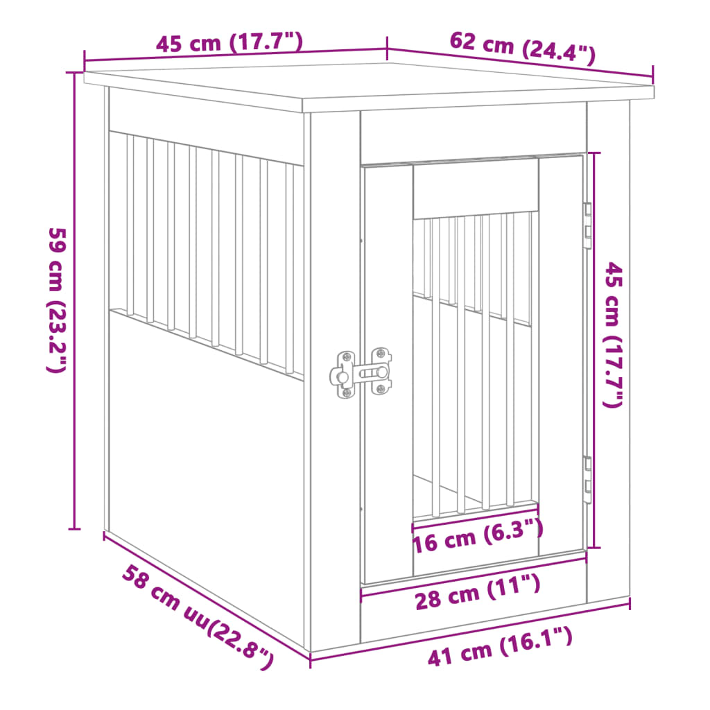 vidaXL Hondenbench 45x62x59 cm bewerkt hout sonoma eikenkleurig