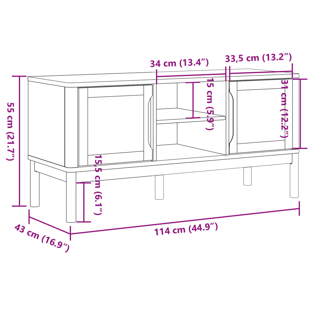 vidaXL Tv-meubel FLORO 114x43x55 cm massief grenenhout wit