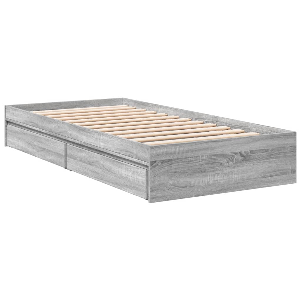 vidaXL Bedframe met lades bewerkt hout grijs sonoma eiken 75x190 cm