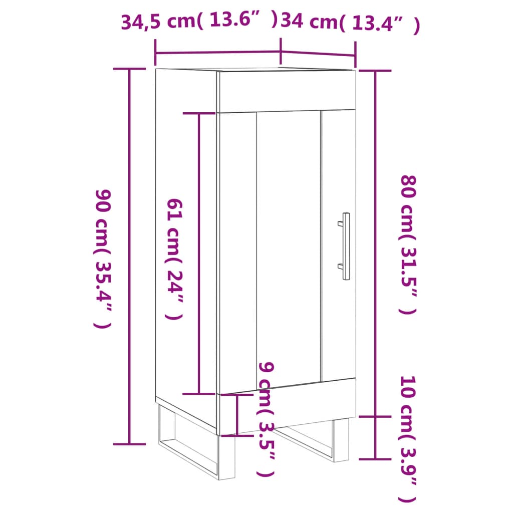 vidaXL Dressoir 34,5x34x90 cm bewerkt hout betongrijs