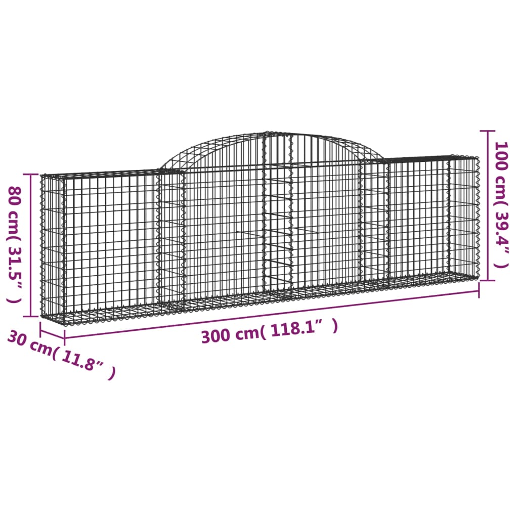 vidaXL Schanskorven 9 st gewelfd 300x30x80/100 cm gegalvaniseerd ijzer