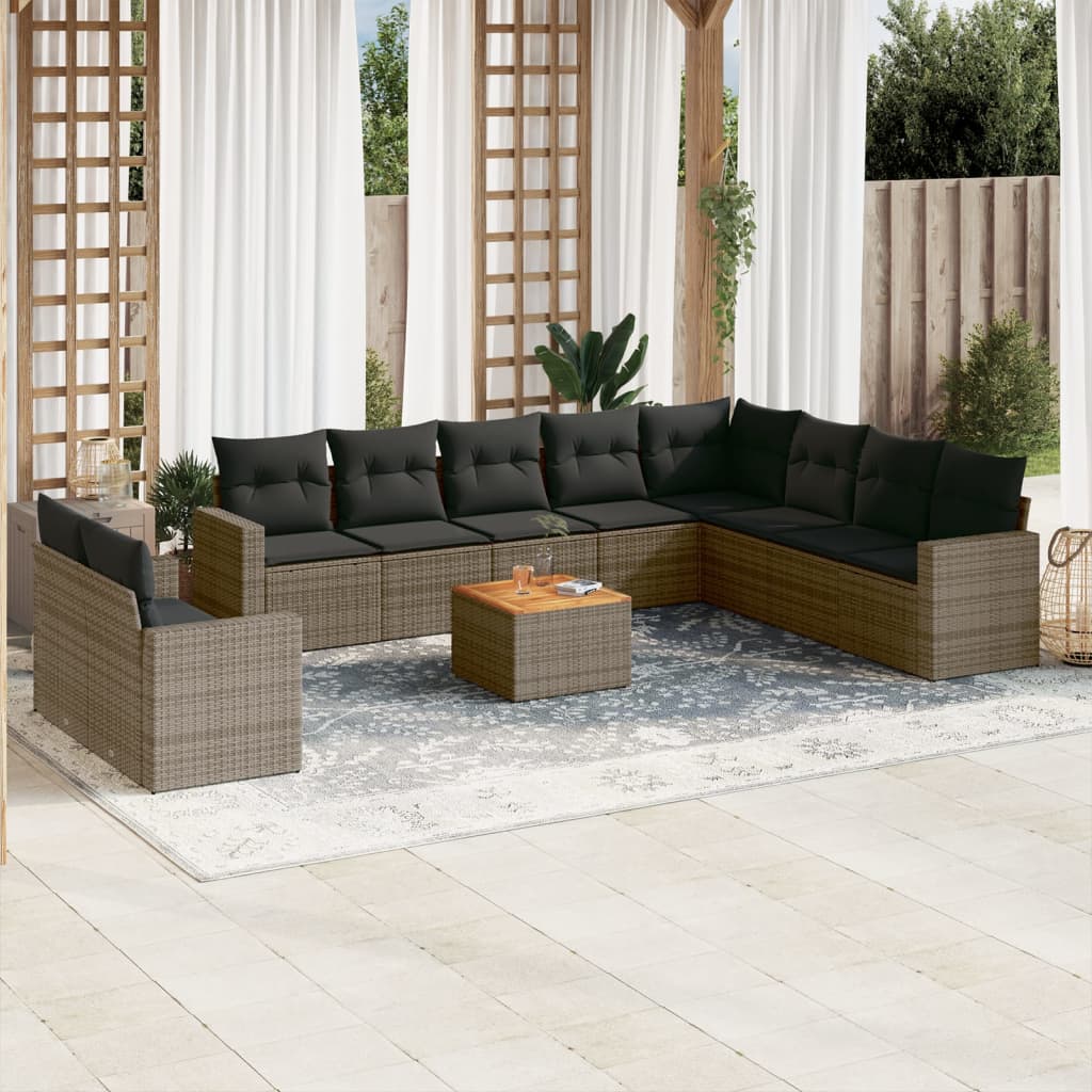 vidaXL 11-delige Loungeset met kussens poly rattan grijs