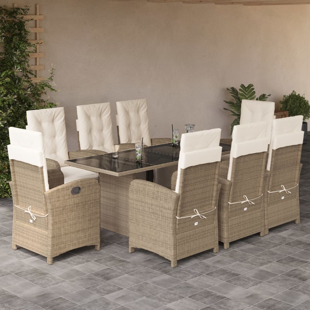 vidaXL 9-delige Tuinset met kussens poly rattan beige