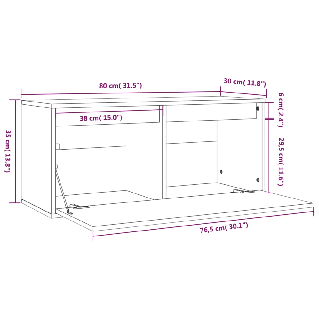 vidaXL Wandkast 80x30x35 cm massief grenenhout grijs