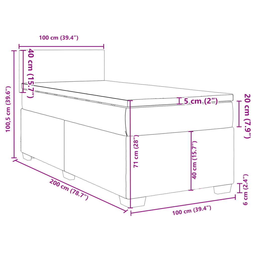 vidaXL Boxspring met matras fluweel roze 100x200 cm