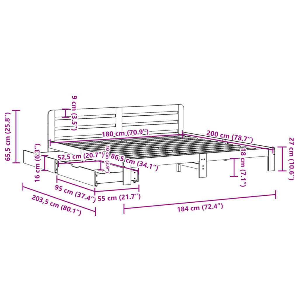 vidaXL Bedframe zonder matras massief grenenhout wit 180x200 cm