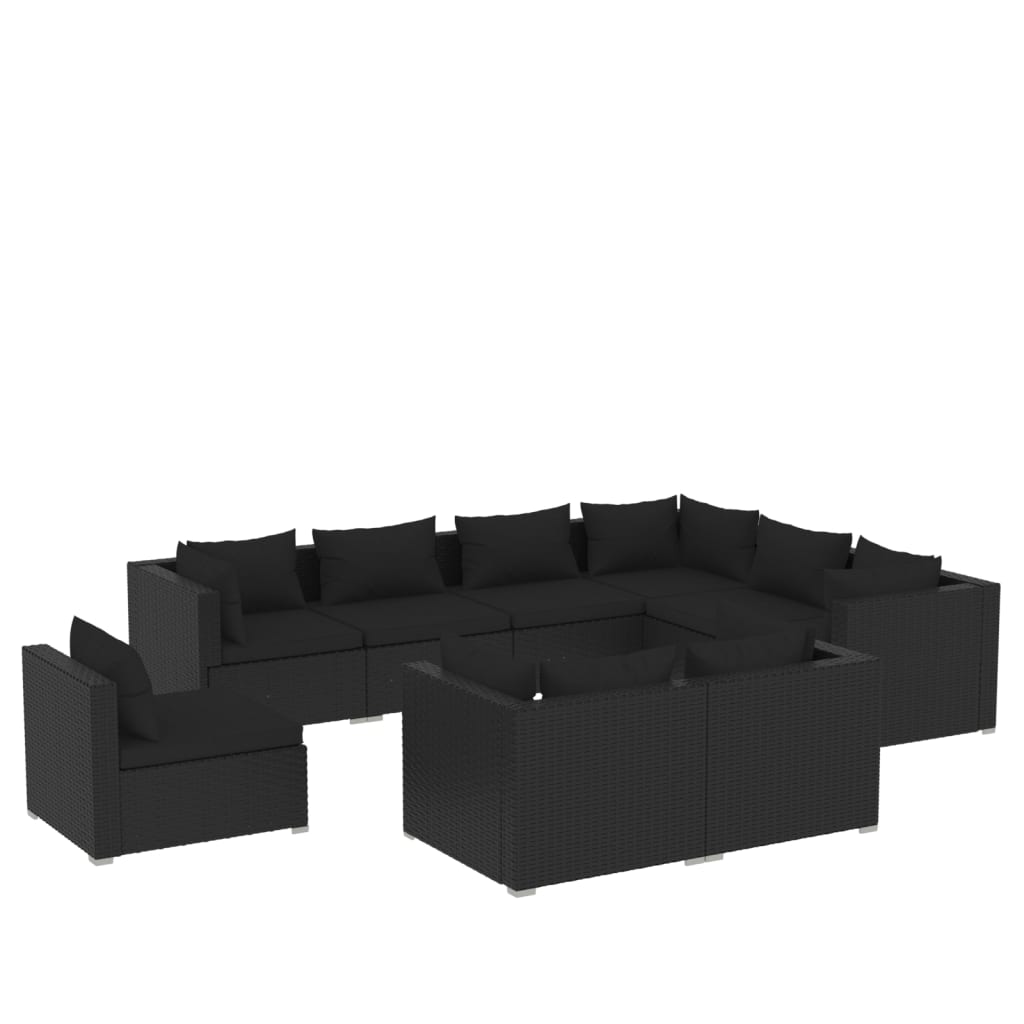 vidaXL 9-delige Loungeset met kussens poly rattan zwart