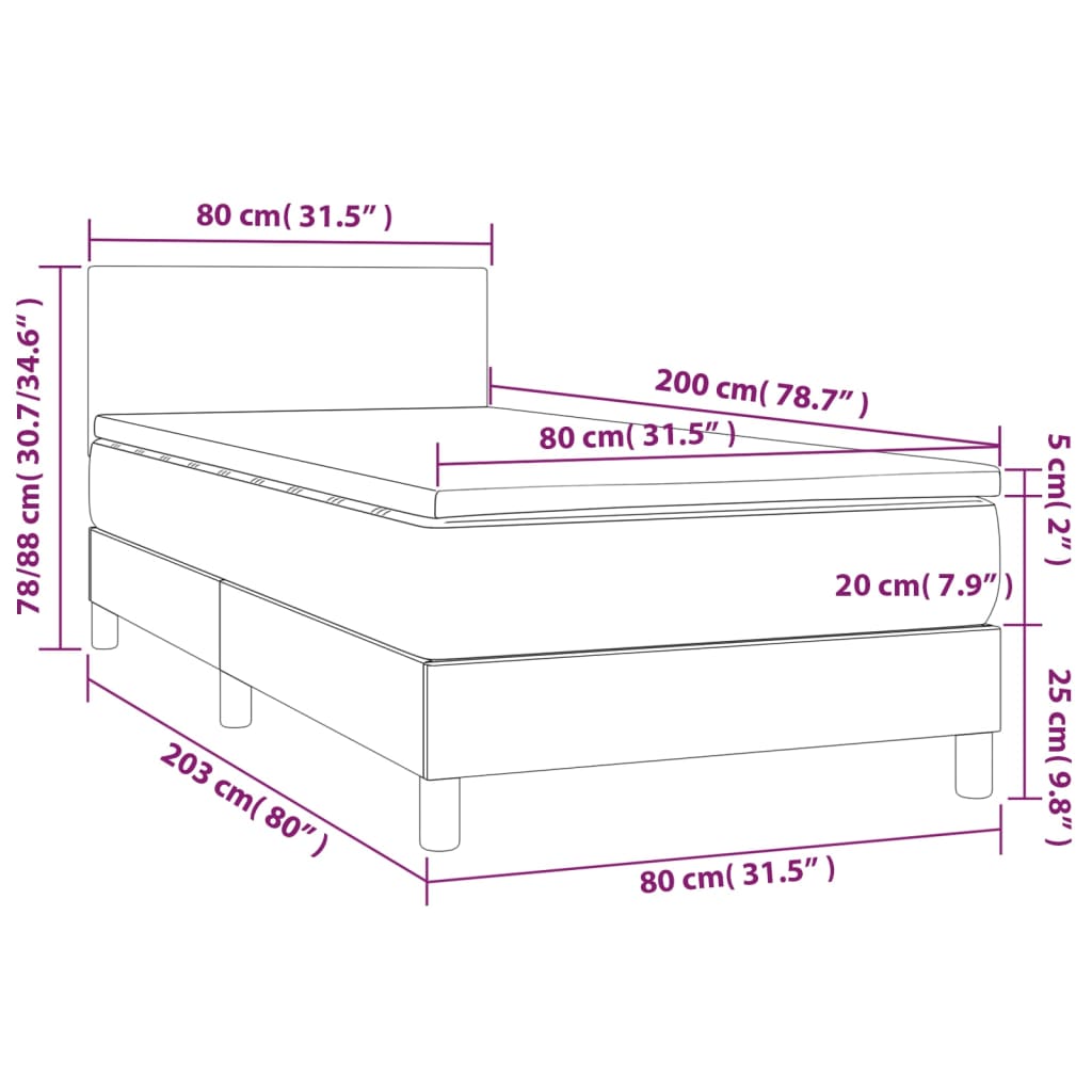 vidaXL Boxspring met matras en LED kunstleer cappuccinokleur 80x200 cm