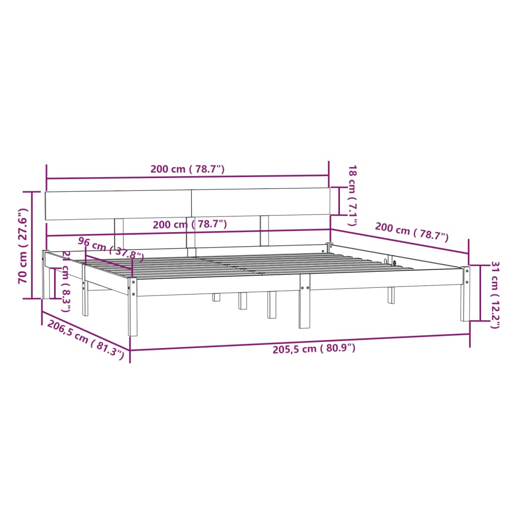 vidaXL Bedframe zonder matras massief hout 200x200 cm