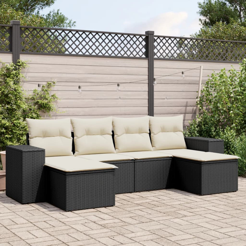 vidaXL 6-delige Loungeset met kussens poly rattan zwart