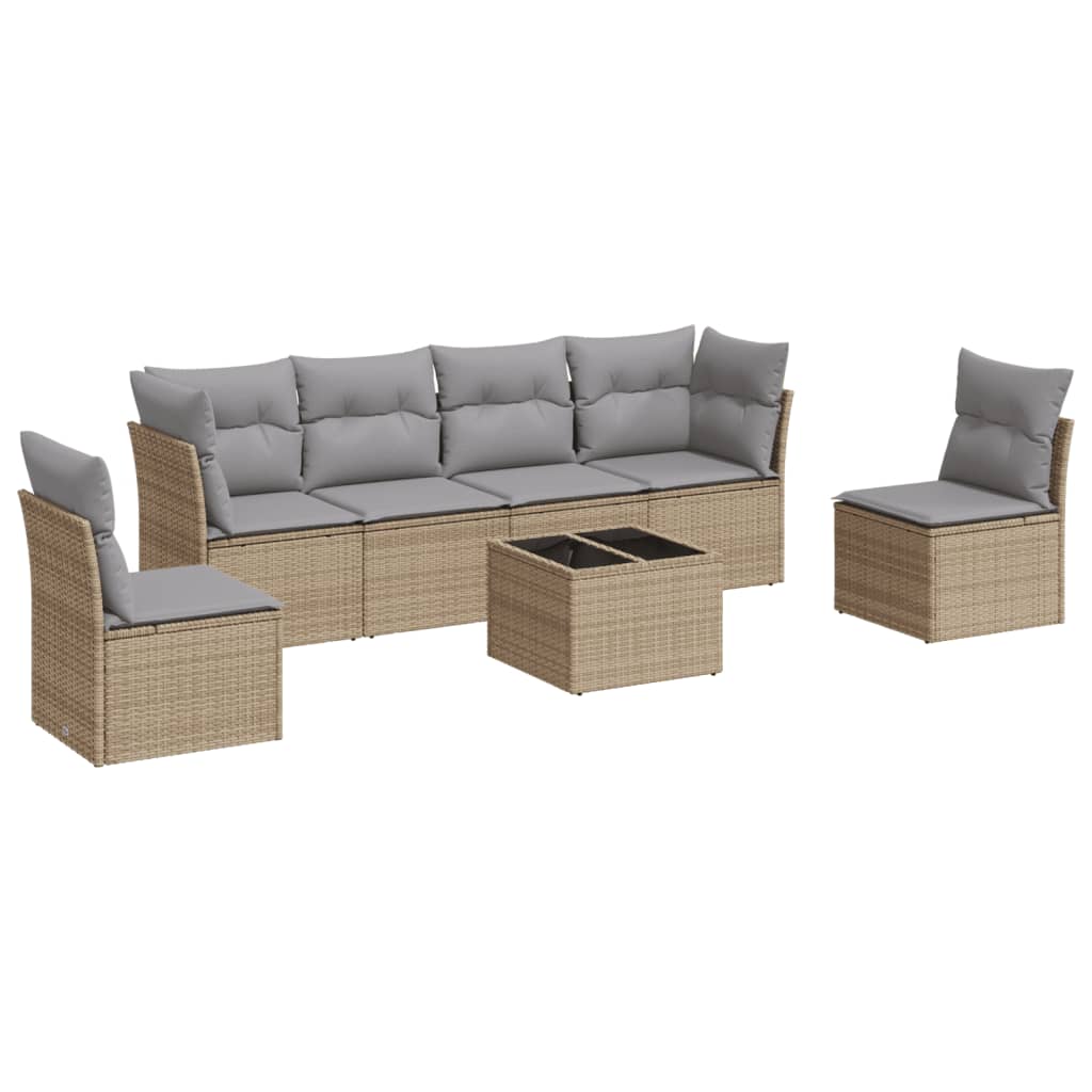 vidaXL 7-delige Loungeset met kussens poly rattan beige