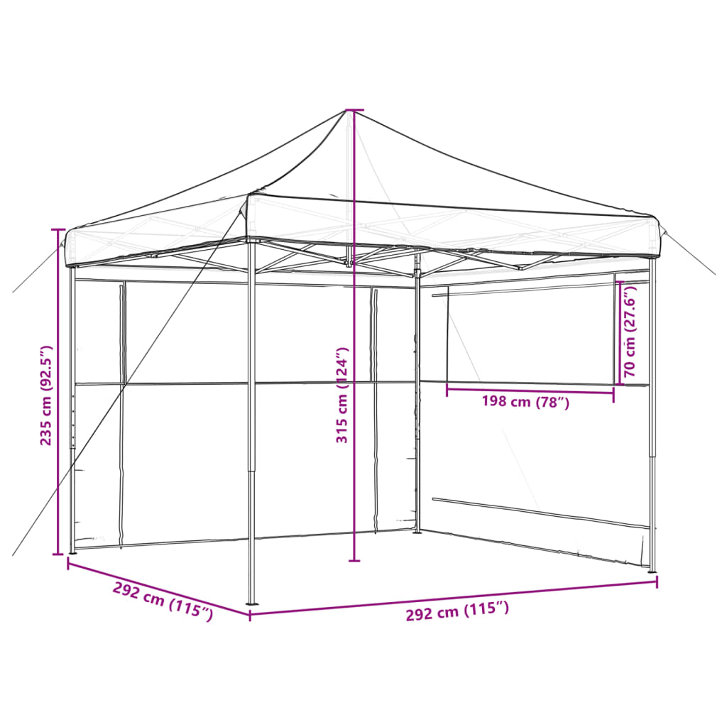 vidaXL Partytent inklapbaar pop-up met 2 zijwanden zwart