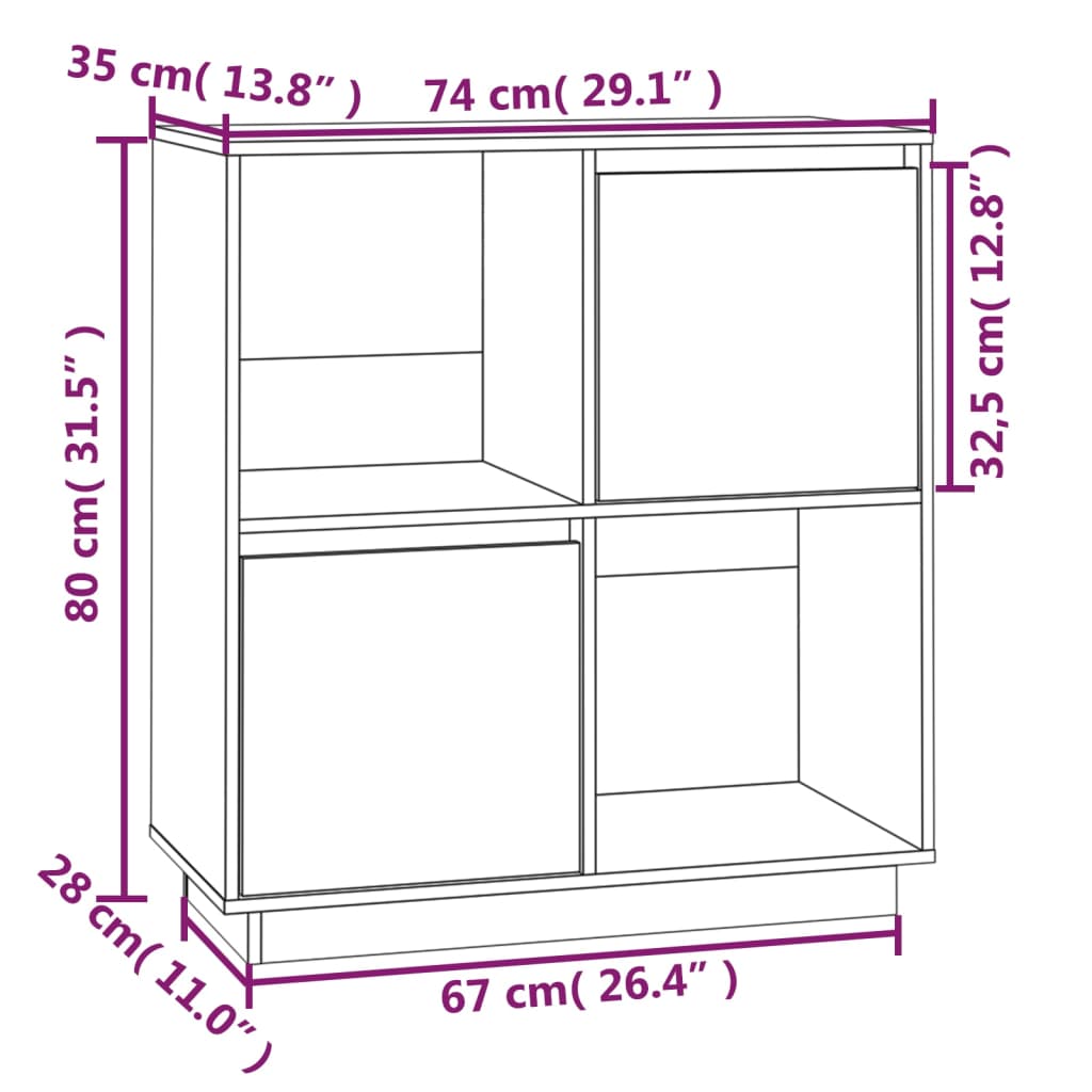 vidaXL Dressoir 74x35x80 cm massief grenenhout wit