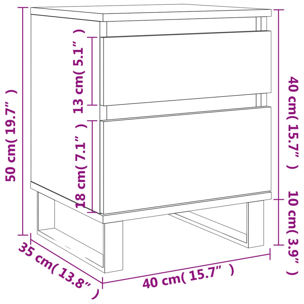 vidaXL Nachtkastjes 2 st 40x35x50 cm bewerkt hout grijs sonoma eiken