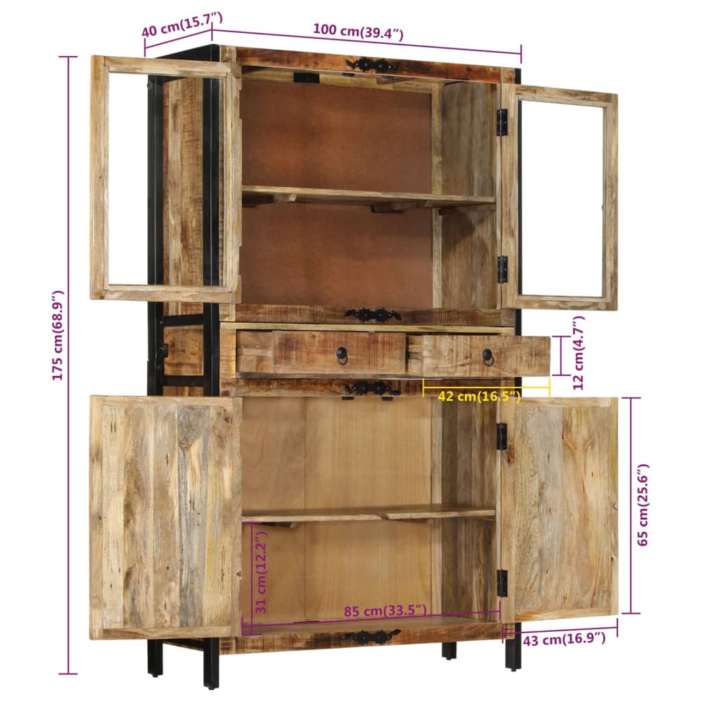 vidaXL Hoge kast 100x40x175 cm massief ruw mangohout