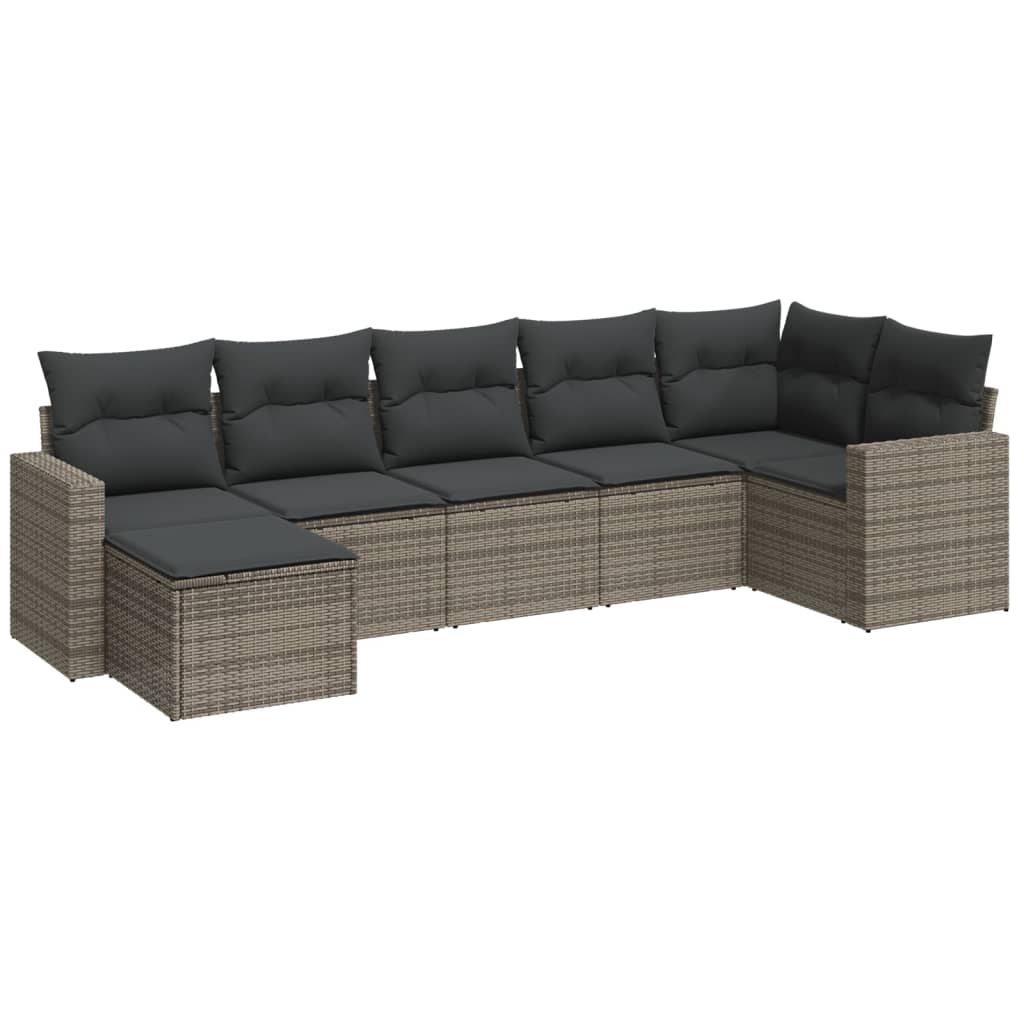 vidaXL 7-delige Loungeset met kussens poly rattan grijs