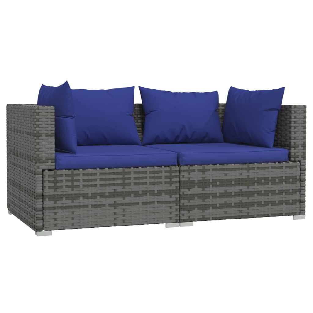 vidaXL 3-delige Loungeset met kussens poly rattan grijs